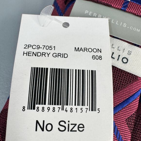 Perry‎ Ellis Portfolio Mens Necktie Hendry Grid Maroon Office Professional New - Picture 5 of 11